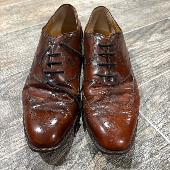 STEEPLE GATE Mens Leather Brown Wingtip Dress Shoes Sz 9.5 Preppy Academia Italy - Picture 3 of 11